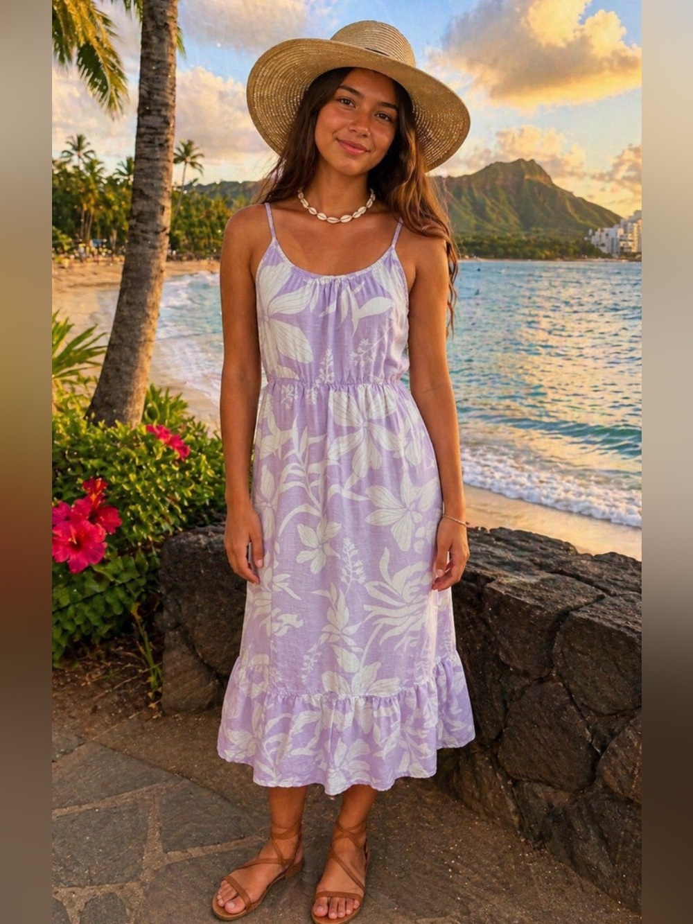 Kiwi & Punch Lavender White Midi Dress Size Medium